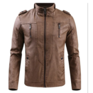 Men’s Classic Military-Style Brown Leather Jacket